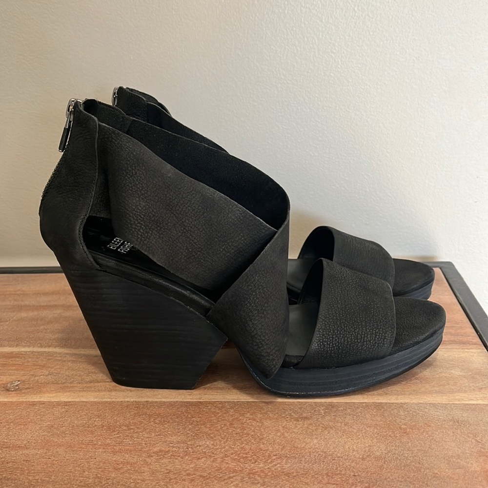 EILEEN FISHER Ellis Black Crisscross Wedge Sandals